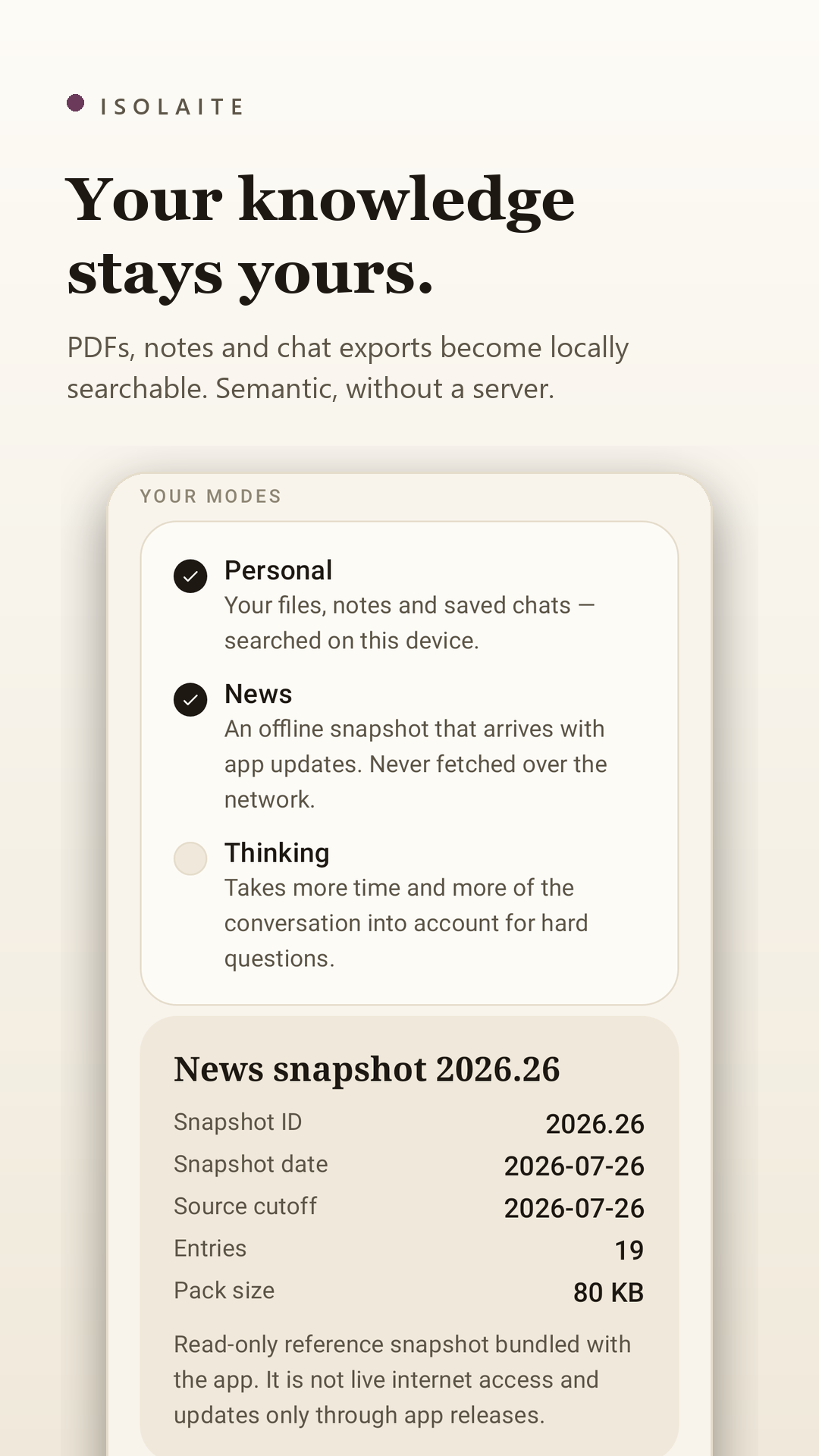 The three per-turn modes: Personal, News and Thinking