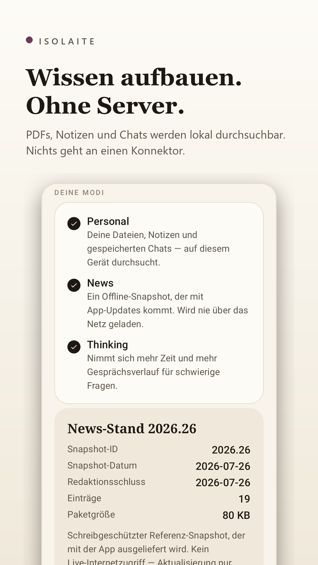 Die drei Modi pro Nachricht: Personal, News und Thinking